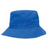 A blue kids' twill bucket hat with a toggle, featuring a wide brim and side ventilation.