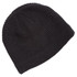 A black ribbed beanie with a soft texture and a logo.