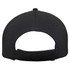 A black Ottoman cap featuring a flat brim and an adjustable strap at the back, with a logo present.