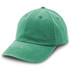 A green washed chino cap with a curved brim and a logo on the front.