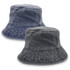 Two washed chino bucket hats in dark blue and charcoal grey, featuring a soft brim and textured fabric.