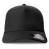 Black cap with a structured design and a logo on the side. Suitable for various outdoor activities.