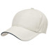 A cream-coloured cap with a dark trim and a rounded peak, featuring a logo on the front.