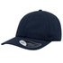 A navy blue dad hat with a curved brim and a logo on the front.