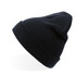 A black beanie featuring a folded cuff and a textured knit design. It has a small logo on the side.