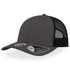 A grey cap with a black mesh back and a curved brim, featuring a logo on the side.