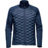 A men's boulder thermal shell jacket in navy, featuring a quilted front and smooth sleeves, with a logo.