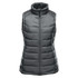 A dark green thermal vest with a high collar and zip closure, featuring a quilted design and sleeveless style.