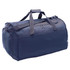 A navy blue duffle bag with dual handles and a zippered compartment. It features a simple design and has branding.