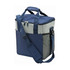 A large cooler bag in navy blue and grey, featuring handles, a shoulder strap, and mesh side pockets.