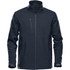 A men's softshell jacket in dark navy, featuring a zippered chest pocket and two side pockets, and a logo.