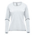 A light grey long sleeve tee with a round neckline. The shirt has a simple design and features a logo.