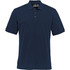 A navy blue stretch pique polo shirt featuring a collar and logo.