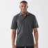A grey men's polo shirt with a classic fit and short sleeves, featuring a collar and a logo.