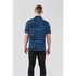 A men's polo shirt in blue stripes, featuring a back view and short sleeves. The shirt has a logo.