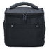 A black cooler bag featuring a zippered top, carry handle, and mesh side pockets, with a logo on the front.