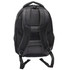 A black laptop backpack featuring padded straps and mesh panels for comfort, with a logo present.