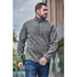 A men's grey 1/4 zip pullover with a high collar and a zip pocket on the chest, featuring a logo.