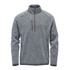 A grey men's pullover jumper with a 1/4 zip and a small pocket, featuring a logo on the chest.