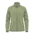 A women's full zip fleece jacket in a soft green hue with two side pockets and a zippered chest pocket.