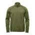 A green men's 1/4 zip pullover in a performance fabric design, featuring a high collar and long sleeves.