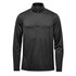 A black men's pullover featuring a 1/4 zip design and long sleeves, with a logo on the chest.