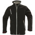 A men's softshell jacket in black with contrasting zippers and multiple pockets. The jacket features a logo.