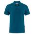 A teal men's cotton polo shirt featuring a collar and button placket, with a logo on the side.