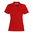 A red women's cotton polo shirt with a classic collar and a subtle logo on the side.