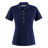A polo shirt for women in navy blue with a classic button placket and a collar. It features a logo.
