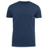 A navy blue crew neck t-shirt with short sleeves and a subtle logo.