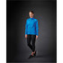A blue women's lightweight softshell jacket is displayed on a model against a dark background, showcasing its sleek design.
