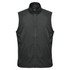 A dark green men's vest with a high collar and zipper, designed as workwear. It features a subtle logo.