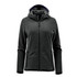 A women's full zip hoody in dark grey featuring a hood and zippered pockets, with branding present.