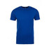 A blue men's cotton crew t-shirt with short sleeves and a round neckline. It has a logo on the chest area.