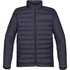 A men's thermal jacket in dark navy, featuring a zip front and a subtle logo. The jacket has a quilted design.