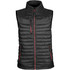 A black men's thermal vest with a high collar, featuring multiple zippered pockets and red accents.