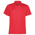 A red polo shirt with a collar and short sleeves, featuring a logo. Suitable for casual wear.