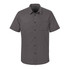 A short-sleeve, button-up men's shirt in grey featuring a dotted pattern and a chest pocket. It has a logo.