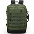 A green Swissdigital Berg L Backpack features multiple zip pockets, a textured front, and adjustable straps.