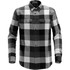 A men's button-up shirt in black and white plaid pattern featuring a snap front and two chest pockets.