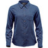 A women's long-sleeve button-up shirt in a dark blue shade, featuring a collar and chest pocket. Includes a logo.