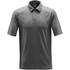 A grey heathered polo shirt with a collar and short sleeves, featuring a small logo on the chest.