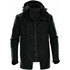A black Men's Avalante System Jacket with a hood and multiple pockets. It features a logo on the front.