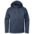 Men's Scirocco Lightweight Shell in dark navy, featuring a hood and multiple zippered pockets. Includes branding.