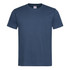 A blue Men's Classic-T Organic T-shirt with a crew neckline and short sleeves. The shirt features a logo label.