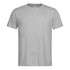 A grey men's classic organic T-shirt with a crew neckline and short sleeves. It features a logo on the label.