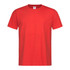A red heavyweight crew neck t-shirt with short sleeves and a tag inside the collar. It features a logo.