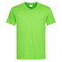 A men's classic V-neck T-shirt in bright green, featuring a logo on the label.