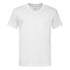 A white men's classic V-neck T-shirt featuring short sleeves and a brand logo.